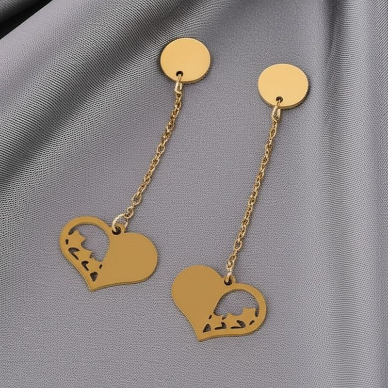 Серьги из стали сердце с напылением золотом J11533CJJ