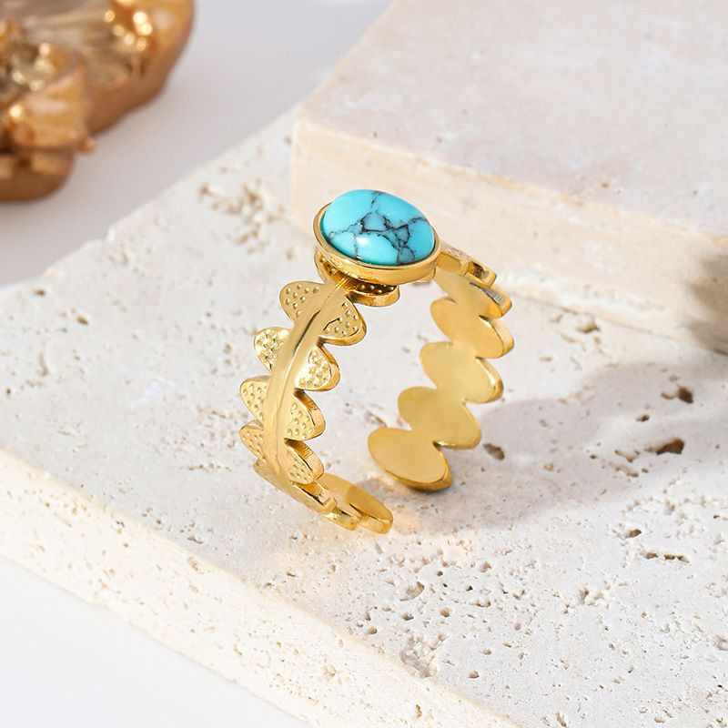 Фактурное кольцо с круглым бирюзовым камнем CJM17996