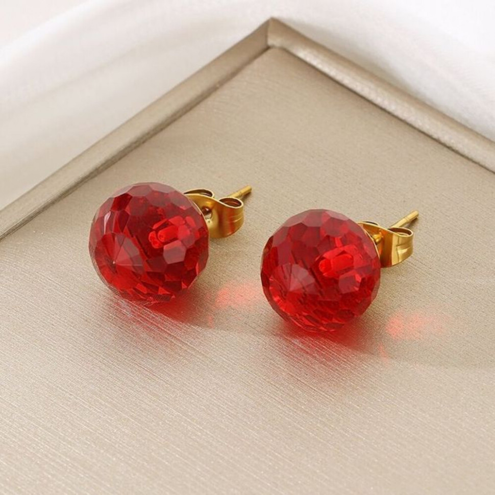 Серьги-пусеты Красные граненые шары CJJ17498 Серьги-пусеты Красные граненые шары CJJ17498