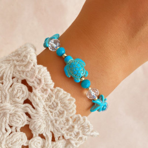 Браслет из голубых камней с черепахой CJP43689 Браслет из голубых камней с черепахой CJP43689