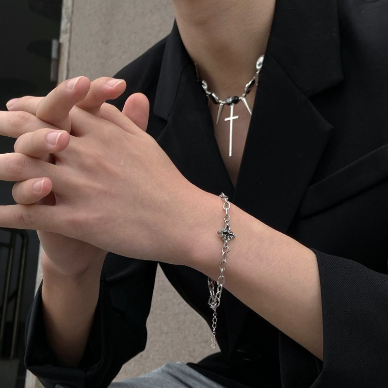 Массивное колье в стиле гранж с шипами и пластиной CJJ16967 Массивное колье в стиле гранж с шипами и пластиной CJJ16967