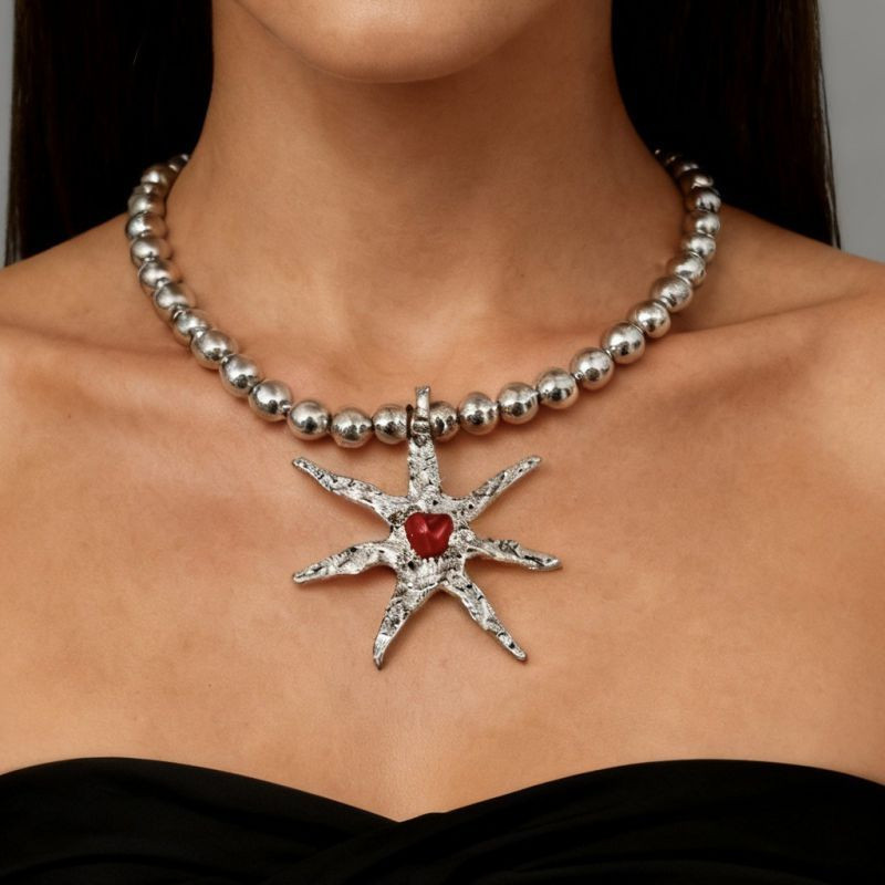 Серебряное колье со звездой и сердцем CJZ35935