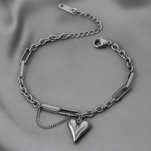 Браслет-цепочка с объемным сердцем и плетением 1J12013CJJ Браслет-цепочка с объемным сердцем и плетением 1J12013CJJ