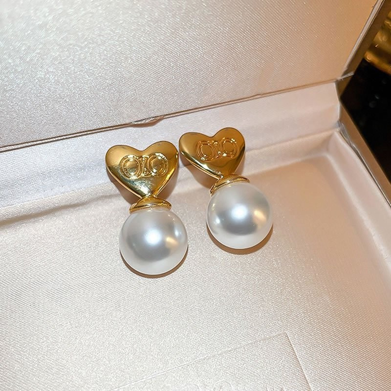 Серьги-пусеты «Сердца» с крупным жемчугом N71052